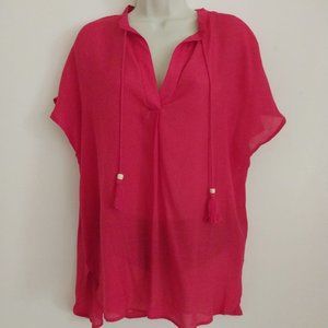 *Harve Benard Red Semi Sheer Top with Tassels Large